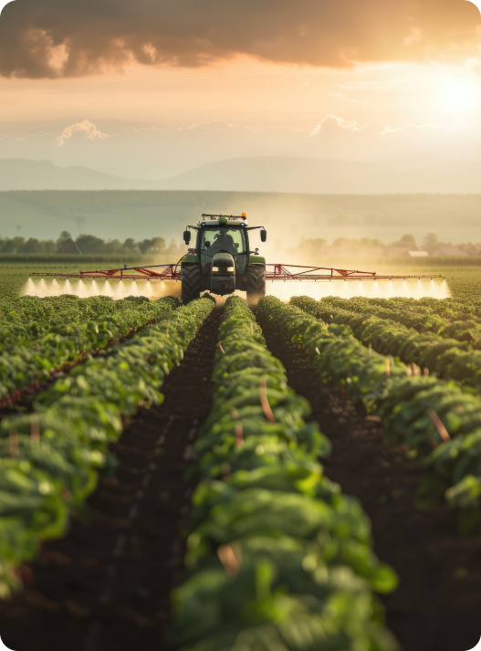Modern farming tractor spraying crops